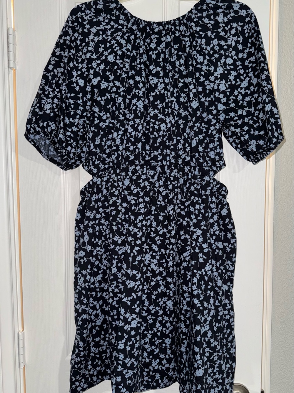 Old Navy Dark Blue Dress with Light Blue Floral Print